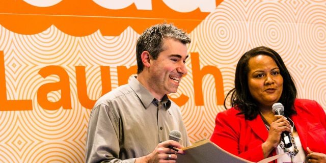 SXSW EDU 2017 Launch competition emcees, Richard Culatta and Rafranz Davis. Photo by Diego Donamaria.