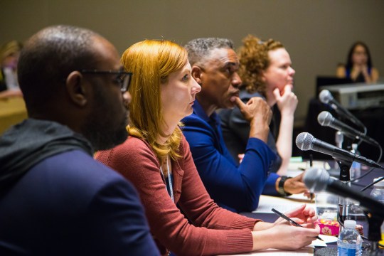SXSW EDU Launch competition showdown round judges, Aaron Walker, Corinne Weisgerber, Darryl Adams and Eileen Murphy Buckley.