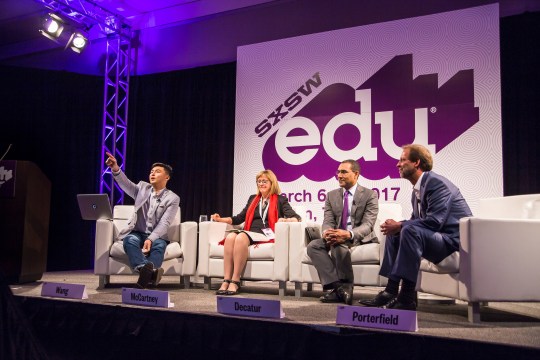 SXSW EDU 2017 Featured Session, Liberal Arts 2.0: The Role of Colleges in Society, with Daniel Porterfield, Kathleen McCartney, Sean Decatur, Z Michael Wang.