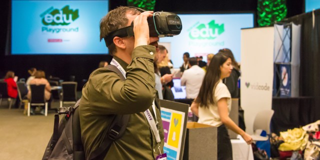 SXSW EDU 2017 attendee trying VR.