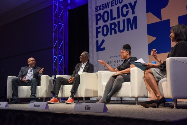 Howard Fuller, Margaret Fortune, Chris Stewart, and Rehema Ellis – SXSW EDU 2018, Black Education In America, Policy Forum session. Photo by Tico Mendoza. Howard Fuller, Margaret Fortune, Chris Stewart, and Rehema Ellis – SXSW EDU 2018, Black Education In America, Policy Forum session. Photo by Tico Mendoza.