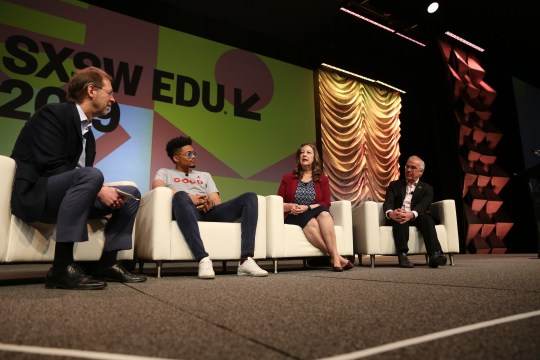 Building Community: Weaving America's Social Fabric featuring David Brooks (The Aspen Institute), Dan Porterfield (The Aspen Institute), Darius Baxter (GOODProjects), Lisa Fitzpatrick (APEX Community Advancement Inc). Photo by Alexa Gonzalez Wagner.