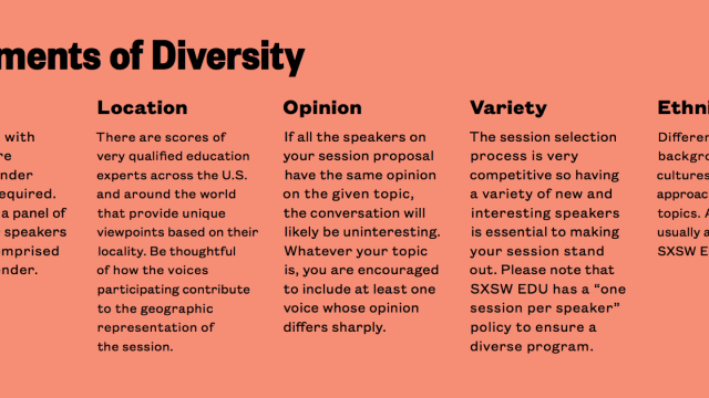 SXSW EDU 2019 PanelPicker Five Elements of Diversity.