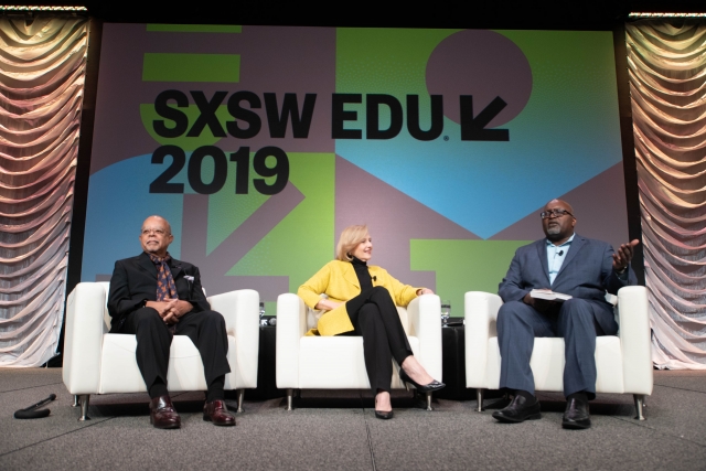 SXSW EDU 2019 Keynote Session Reconstruction: America After the Civil War Featuring Henry Louis Gates Jr. and Paula Kerger. Photo by Alexa Gonzalez. Henry Louis Gates Jr. and Paula Kerger keynote at SXSW EDU, Reconstruction: America After the Civil War. Photo by Alexa Gonzalez.