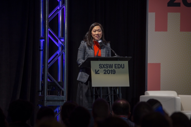 Priscilla Chan Introducing Translating Research into Practice at SXSW EDU 2019. Photo by Sophie Milton. Priscilla Chan Introducing Translating Research into Practice at SXSW EDU 2019. Photo by Sophie Milton.
