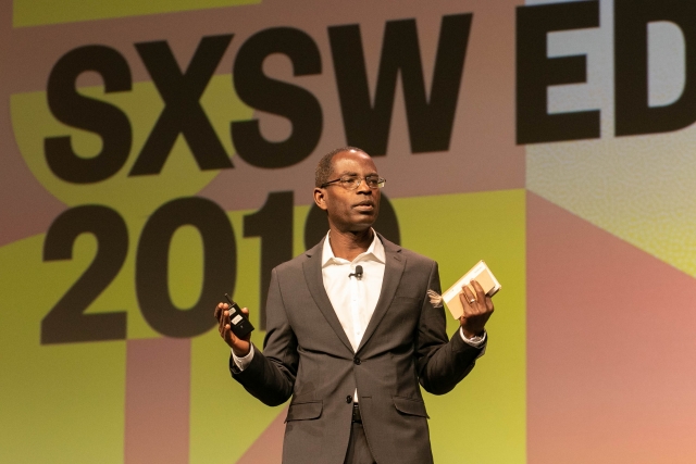 SXSW EDU 2019 Keynote Turning Challenges Into Opportunities Featuring Patrick Awuah Jr. Photo by Steven Snow. Patrick Awuah Jr Keynote at SXSW EDU 2019. Photo by Steven Snow.