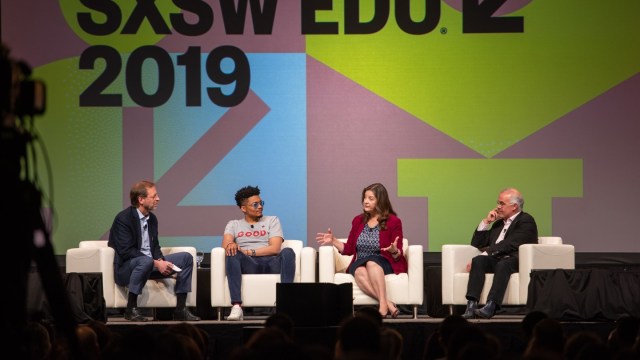 SXSW EDU 2019 keynote, Building Community: Weaving America's Social Fabric with Darius Baxter, David Brooks, Lisa Fitzpatrick, and Dan Porterfield.