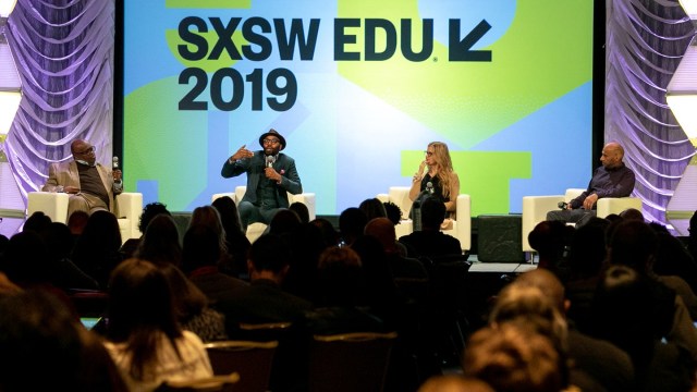 From Equity to Anti-Racism in Education session at SXSW EDU 2019 featuring Jeff Livingston, Christopher Emdin, Kate Gerson, and Marco Davis.