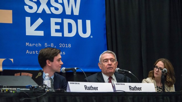 Dan Rather, Martin Rather, and Katie Landaverde at SXSW EDU 2018. Photo by Amanda Stronza.